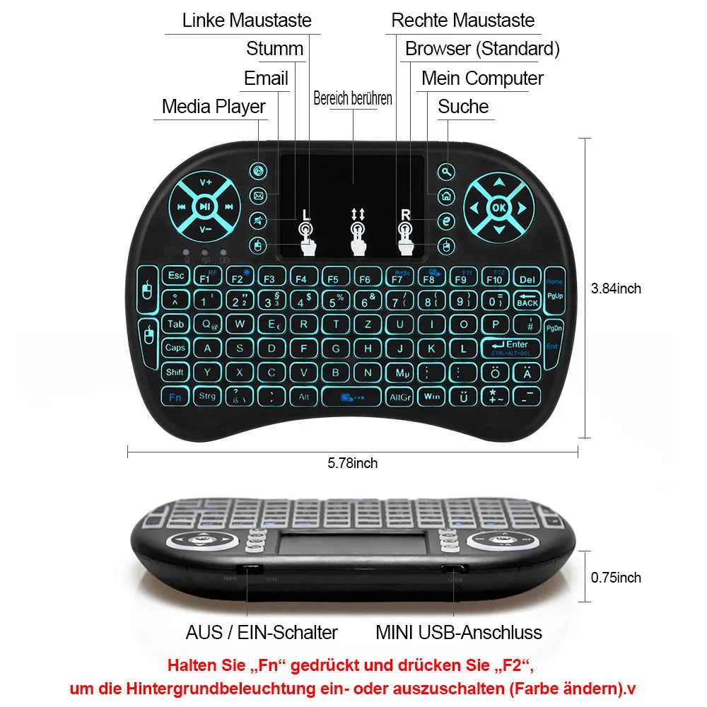 2.4G Air Mouse with Touchpad Wireless Keyboard i8 Multilanguage Backlit Mini Wireless Keyboard for PC Android TV Box English Spanish French Portuguese & more