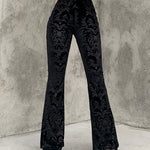 Women's Retro Floral Print Black Pants Gothic High Waist Flare Bootcut Trousers Streetwear Autumn Winter Pants