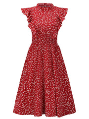 Women's Chiffon Floral Print Ruffle Summer Dress A-line Butterfly Sleeve Sundress