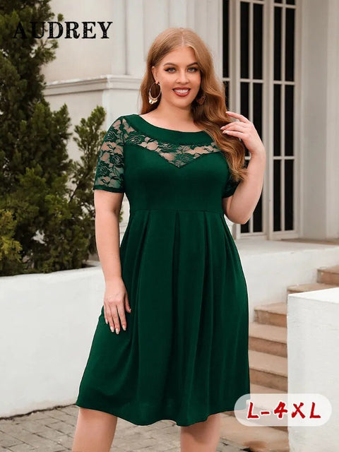 Plus Size Lace Dress Women Elegant Black Cutout Casual Evening Party Ladies Summer Fashion Dress