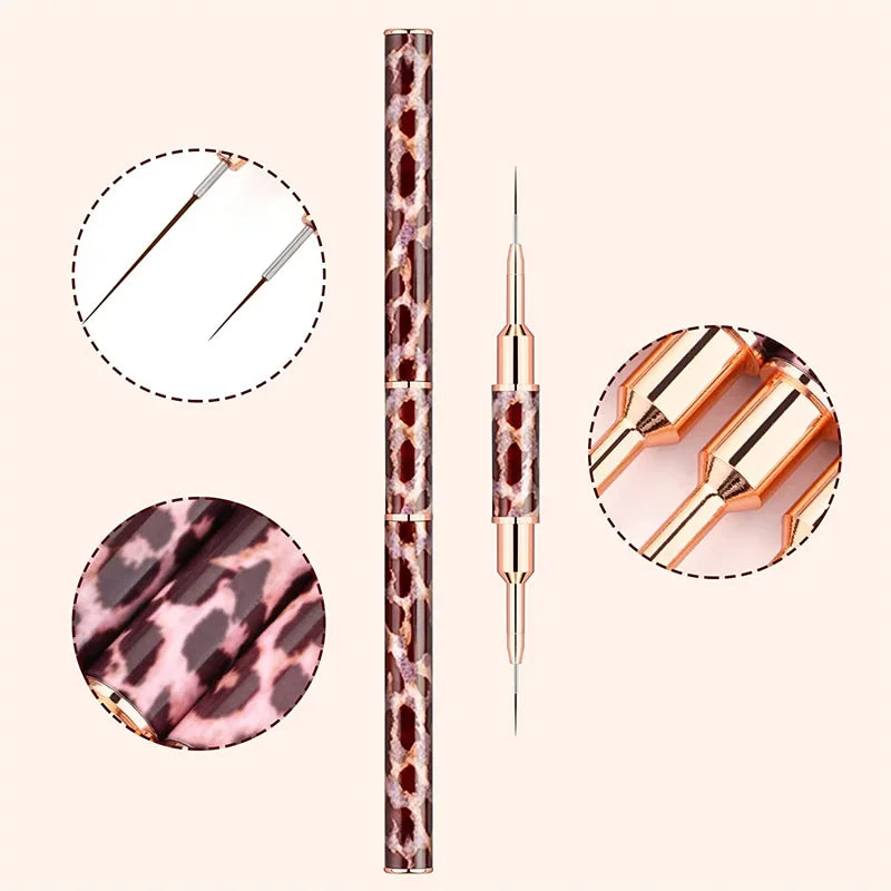 Nail Art Liner Brushes Double Head Leopard Print Acrylic French Stripe Drawing Painting Pen Gel Polish Nail Art Manicure Tools