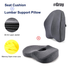 Memory Foam Seat & Back Cushion Orthopedic Pillow Back and Tailbone Support Office Home Car