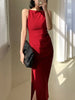 Elegant Sleeveless Bodycon Dress Spaghetti Strap Vintage Slim Solid Party Birthday Chic Cocktail Midi Dress