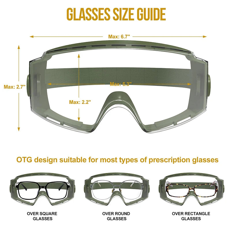 Universal Safety Goggles with Eyeglass Compatibility – Over-Prescription Anti-Fog Protective Eyewear for Nearsighted Users