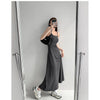 Women's Grey Dress Spaghetti Straps Sleeveless Sexy Fashion Simple Temperament Long Dresses