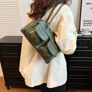 High Fashion Shoulder Bag with Double Pockets Trendy Designer Inspired Underarm Shoulder Bag Handbags and Purses