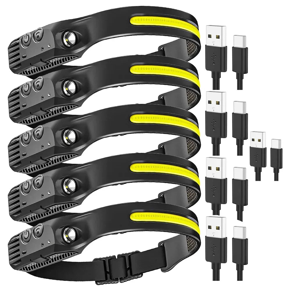 Multifunction COB LED Rechargeable Headlamp with Sensor & Wide Beam 6 Lighting odes