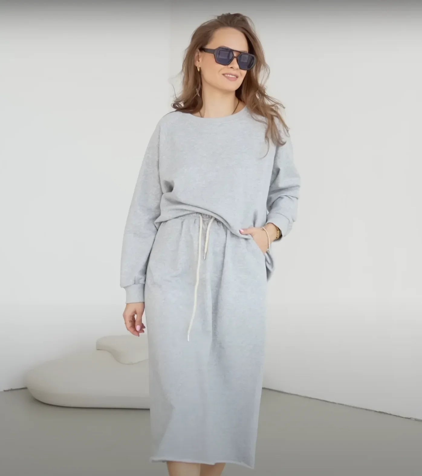 Sweatshirt & Skirt Set Women Casual Loose Sweater Dress Suit Matching