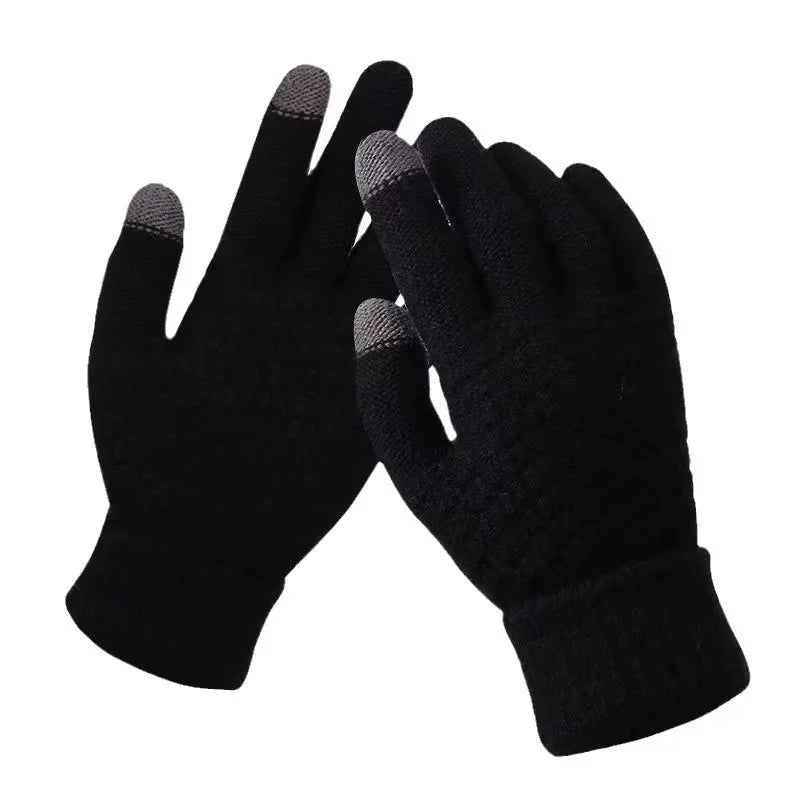 Unisex Warm Winter Touchscreen-Compatible Gloves Stretchy Classical Knit Full Finger Outdoor Cycling Driving Gloves