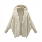 Winter Solid Long Sleeve Fleece Jackets Hooded Loose Faux Fur Coats Large Cardigan for Women