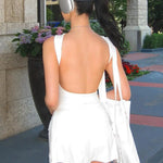 Backless White Tank Dress Y2K Streetwear Spring Summer Sleeveless High Waist Slim Mini Dresses