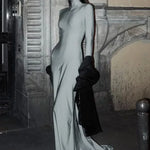 New Autumn Fashion Sexy Zip-Up Solid Gray Long Maxi Dress Elegant Slim Fit Party Night Club Dress