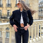 Bomber Jacket Coat Autumn Winter Button Baseball Aviator Cropped Jackets for Women Long Sleeve Cropped Outerwear