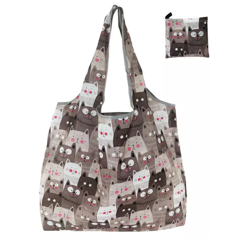 Fashion Print Foldable Eco-Friendly Shopping Bag Tote Folding Pouch Handbags Convenient Large-capacity for Travel Grocery Bag