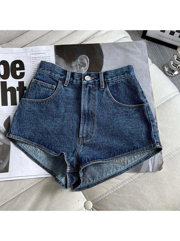 Women's Blue Denim Shorts Loose Jean Shorts Y2k Aesthetic Oversized Wide Cowboy Short Pants