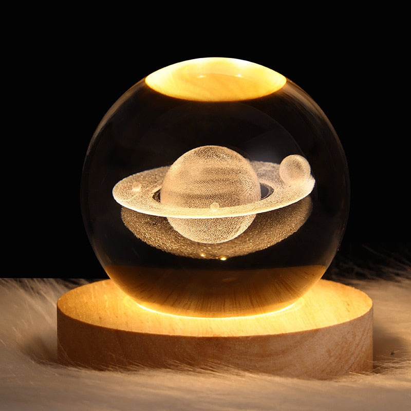 Crystal Ball Light Astronomical Planets 3D LED Night Light USB Charging Bedside Lamp