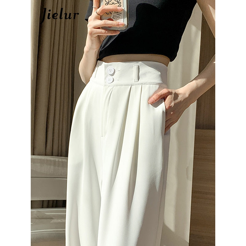 High Waist Double Buttons Wide Leg Pants Various Colors