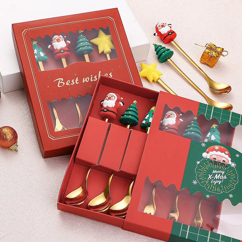 Christmas Silverware Set Gold Elk Tree Spoon Fork Dessert Scoop Fruit Fork Coffee Cutlery Holiday Gift