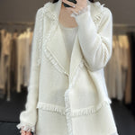 Women's 100% Merino Wool Tassel Cardigan Wide Collar Autumn/Winter Cardigan