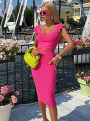 New Women's Skirt Suit Sexy Hot Pink / Red / Bandage Two Piece Set Bodycon Skirt and Top