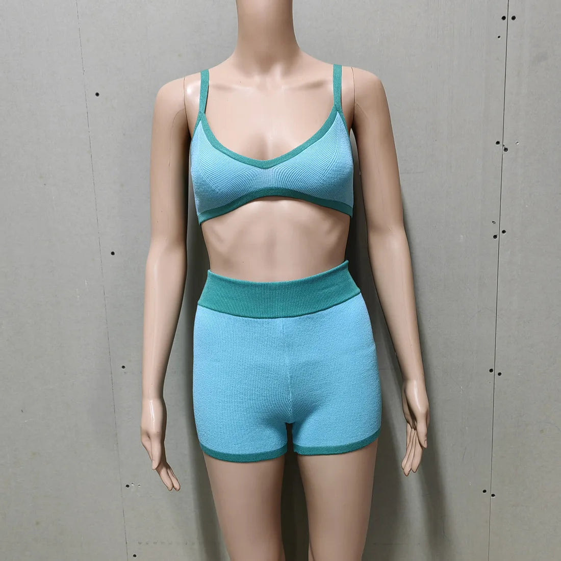 Spring/Summer Contrast Knit Outfits Halter Top And Shorts Sets Female Beach Holiday Sexy Casual Shorts Suit Y2k Sets