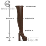 Women's Thigh High Boots Double Platform Block High Heels Over The Knee Boots Zipper Sexy and Chic High Boots