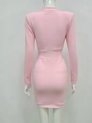 Fall Winter Sexy Long Sleeve Mini Dress Key Hole Button Women's Bodycon Bandage Clubwear Party Dress