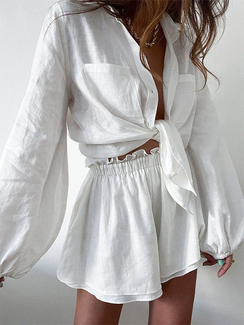 Boho Shorts & Blouse Set Women Loose Fit 2-Piece Casual Elegant Summer Fashion Outfit