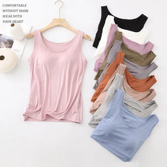 Summer  Women's Top Underwear With Chest Pad Camisole Plus Size Wide Shoulder Strap Cropped Vest Lingerie Top