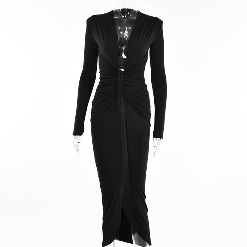 Pleated Maxi Dress Women Elegant Casual Evening Party Long Chic Fashion Dress