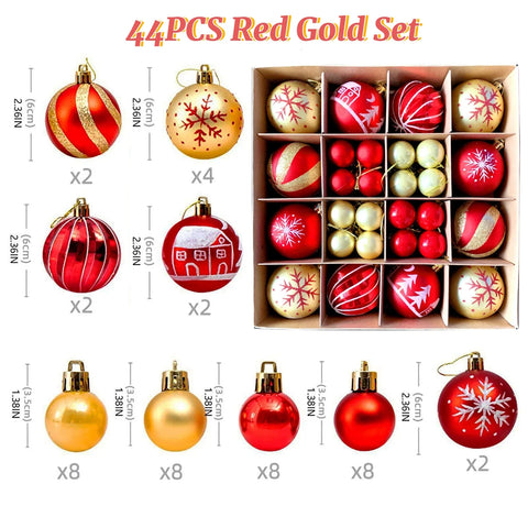 Christmas Tree Ornament Balls 42-44 Pack Multicolor 3-6cm Shatterproof Home Office Holiday Decor Set