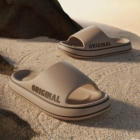 Sandals Unisex Beach Slides Solid Color Thick Sole Anti-Slip Indoor Outdoor Bathroom Summer Slippers