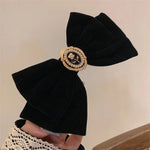 Black Velvet Bow Hair Pins Elegant Fabric & Alloy Rose Hair Clips for Women Fashion Ponytail Barrette Headwear Accessories