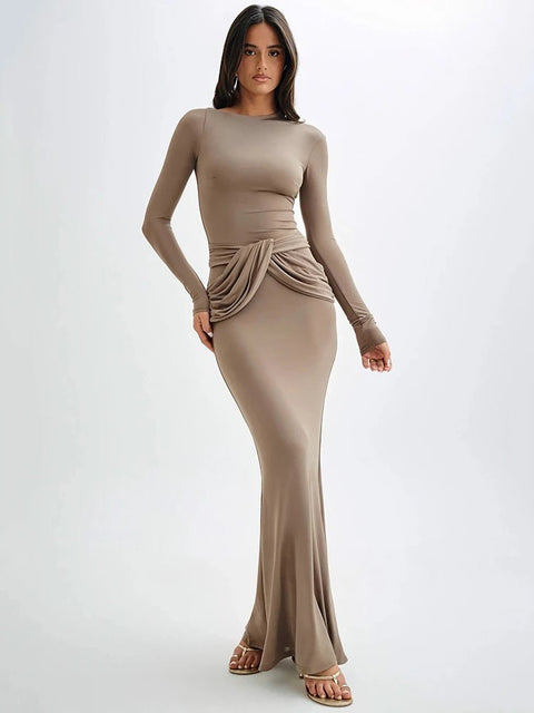 Elegant Full-Length Gown with Draped Waist Design Bodycon Dress