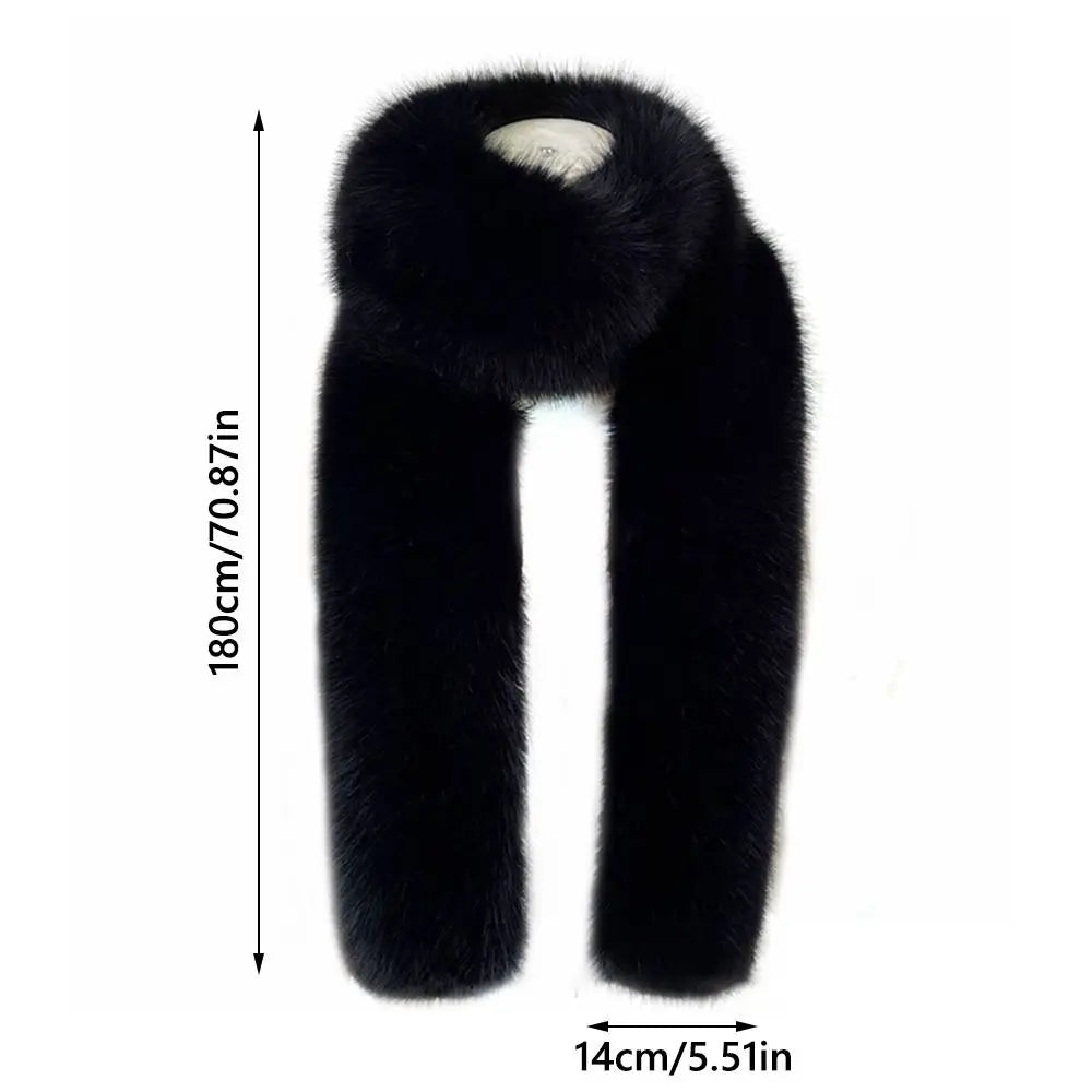 Black fur scarf with measurements on a white background