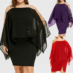 Plus Size Cold Shoulder Cape Dress with Sheer Overlay  Asymmetric Chiffon Strapless Mini Dress