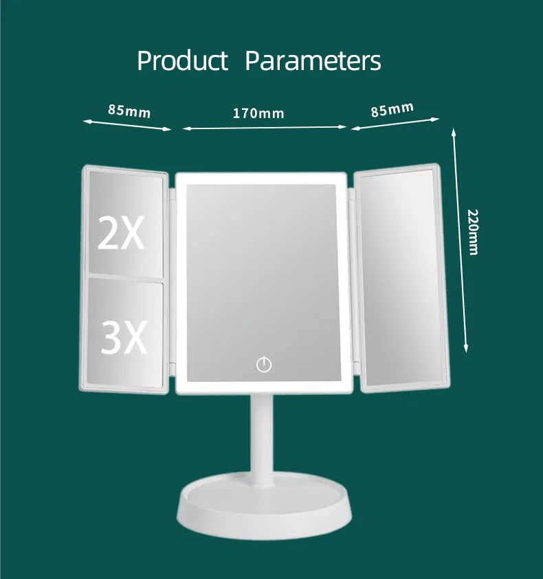 Makeup Vanity Mirror with Lights - 3 Color Lighting Modes 60 LED 1x/2x/3x Magnification, 360° Adjustable Rotation USB Charging