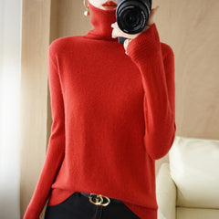 Wool Blend Pile Collar Cashmere Sweater for Women Wool Blend  Knitted Tops Pullover