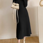 Women Knitted Half High Collar Slim Long Sleeve Party Midi Dress