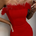 Sexy Strapless Backless Feather Midi Dress for Women Bodycon Bandage Dress Boutique Fashion Party Clubwear Dress