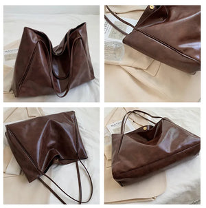 Tote Bag Fashion Underarm Pouch Large Capacity Soft PU Leather Shoulder Bag Retro Crossbody Bag Casual Portable Large Bag