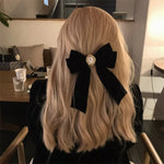 Black Velvet Bow Hair Pins Elegant Fabric & Alloy Rose Hair Clips for Women Fashion Ponytail Barrette Headwear Accessories