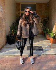 Winter Coat for Women Faux Fur Thick Lapel Warm Loose Fit Coat Jacket