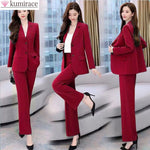 Two-piece Elegant Women's Office Suit Single Breasted Pocket Elegant Blazer Jacket & Trousers