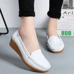 Women's Wedge Heel Shoes New Leather Slip On Loafers Casual Flats