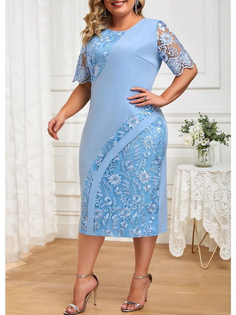 Plus Size Bodycon Dress Floral Patchwork Evening Party Elegant Midi Cocktail Fitted Women Stretch