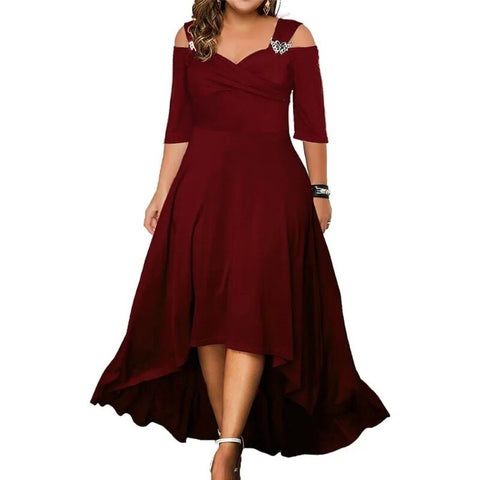 Plus Size Maxi Dress Women Off-Shoulder Irregular Hem Elegant Cocktail Party Evening Fashion Dress