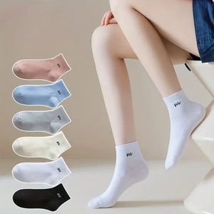 5-Pairs Letter Print Cotton Ankle Socks Comfy & Breathable Sports Short Socks Women's Soft & Comfy Short Socks