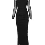 Women's Long Sleeve Maxi Dress Patchwork Lace Double Layer Mesh Sexy Long Dress Spring/Autumn Party Clubwear Maxi Dress