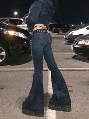 Women's Y2K Flare Jeans Vintage Low Waist Pants Aesthetic Streetwear Casual Denim Pants